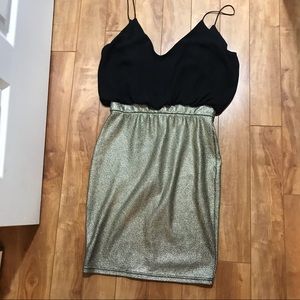 Metallic gold dress with black top
